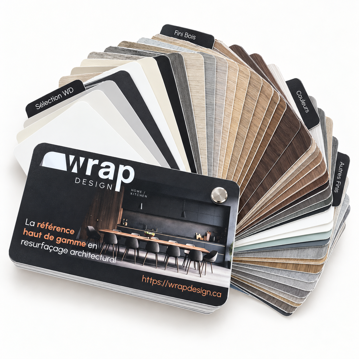 wrap-design-nuancier-residentiel-80-finis Nuancier résidentiel Wrap Design de 80 finis, ouvert en éventail